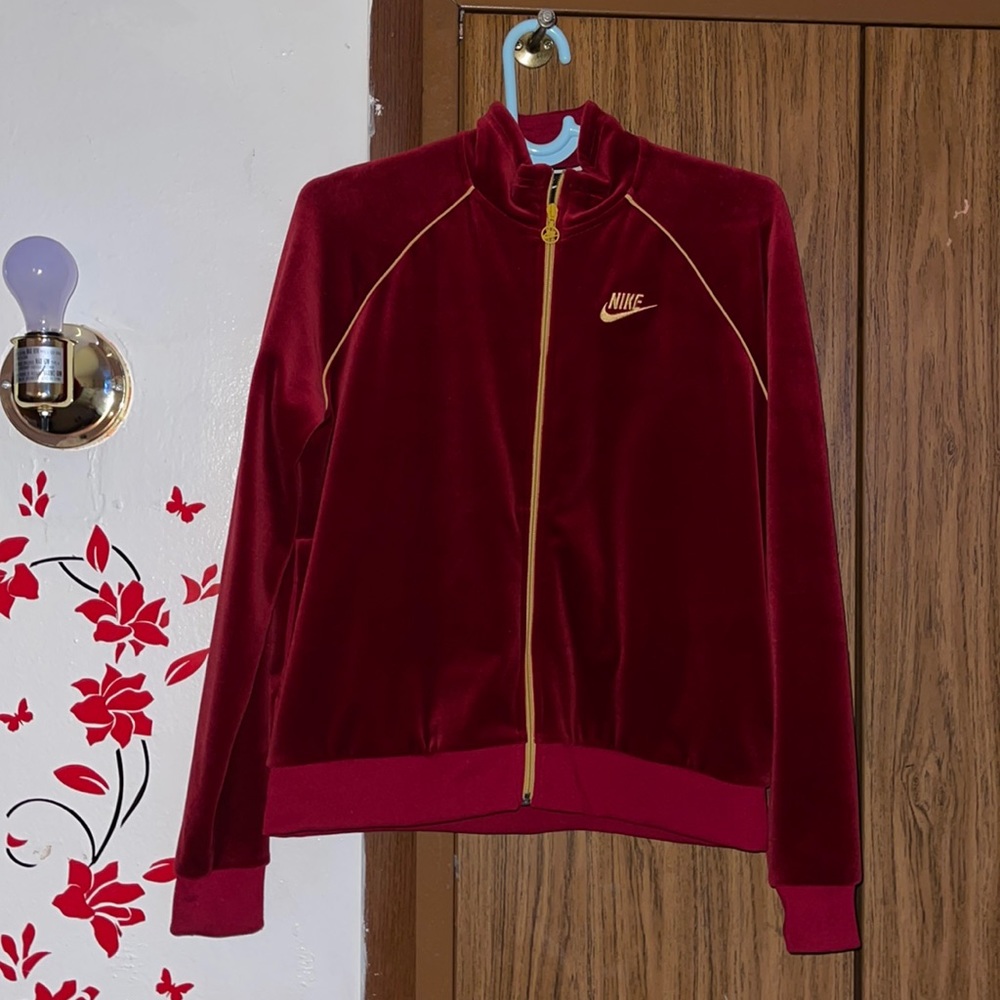 Women’s Nike Red Velvet Suede Velour Fleece Zip Up Track Jacket